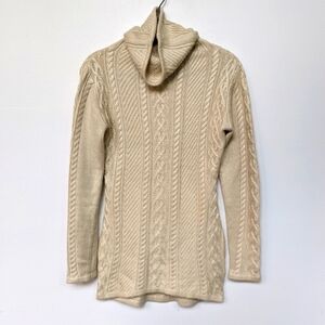 Turtleneck Classic Cable Knit Cream Long Line Fitted Small